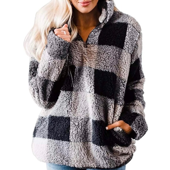 NWT Fleece Pullover Plaid Sweatshirt/Jacket - Picture 2 of 6